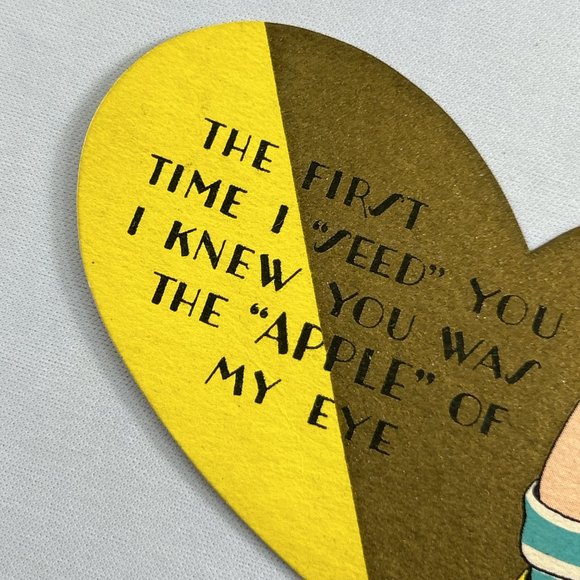 Vintage Carrington Company Valentines Card Lanky Boy Big Ears Apple Heart - Picture 4 of 8